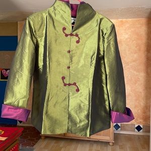 Green silk-like Asian look Jacket - XL